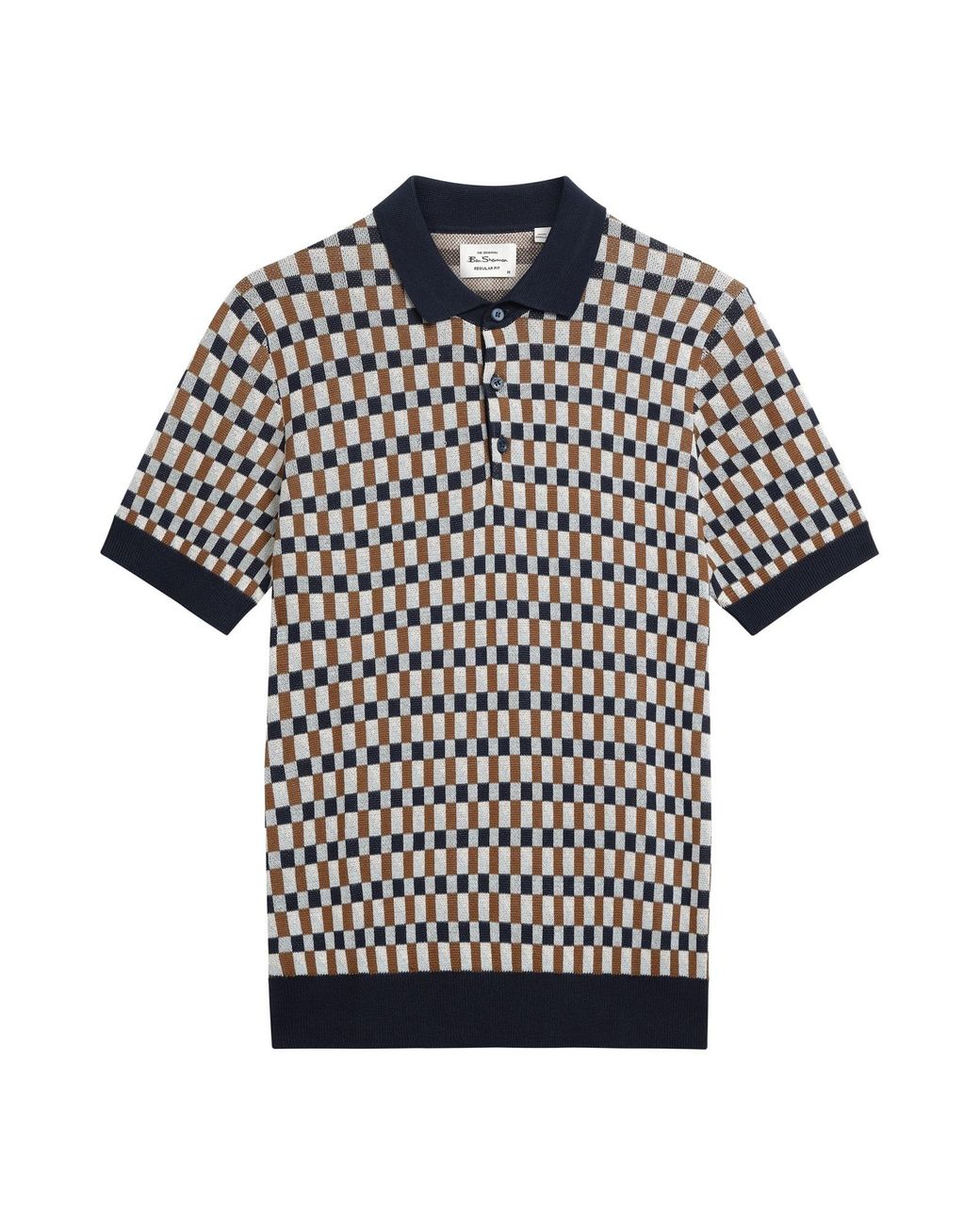 Ben Sherman Blue Short Sleeve All Over Jacquard Knitted Polo In Dark Navy for men