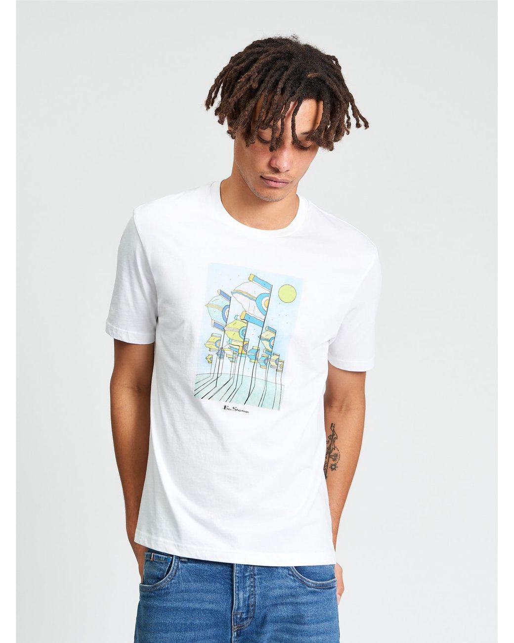 Ben Sherman Blue Short Sleeve Festival Flag Tshirt In White for men