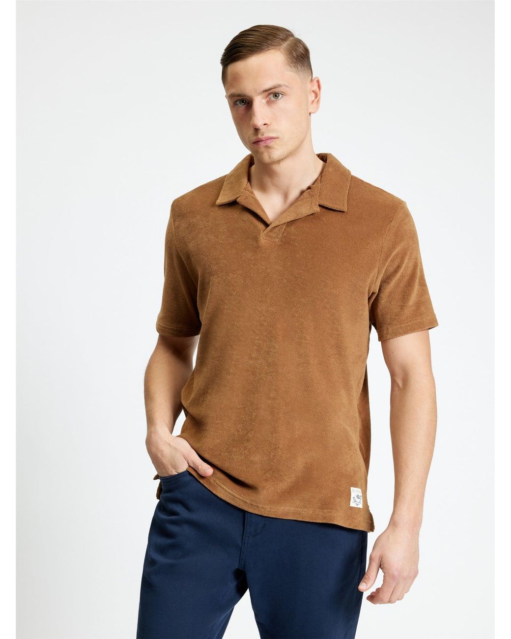 Ben Sherman Blue Short Sleeve Towelling Polo In Light Brown for men