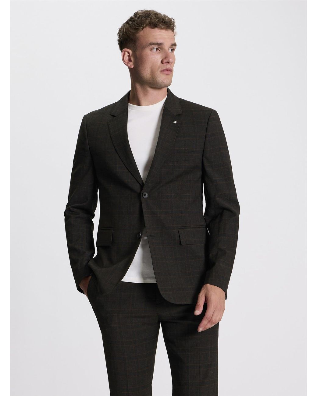 Ben Sherman Black Prince Of Wales Check Jacket In Chocolate for men