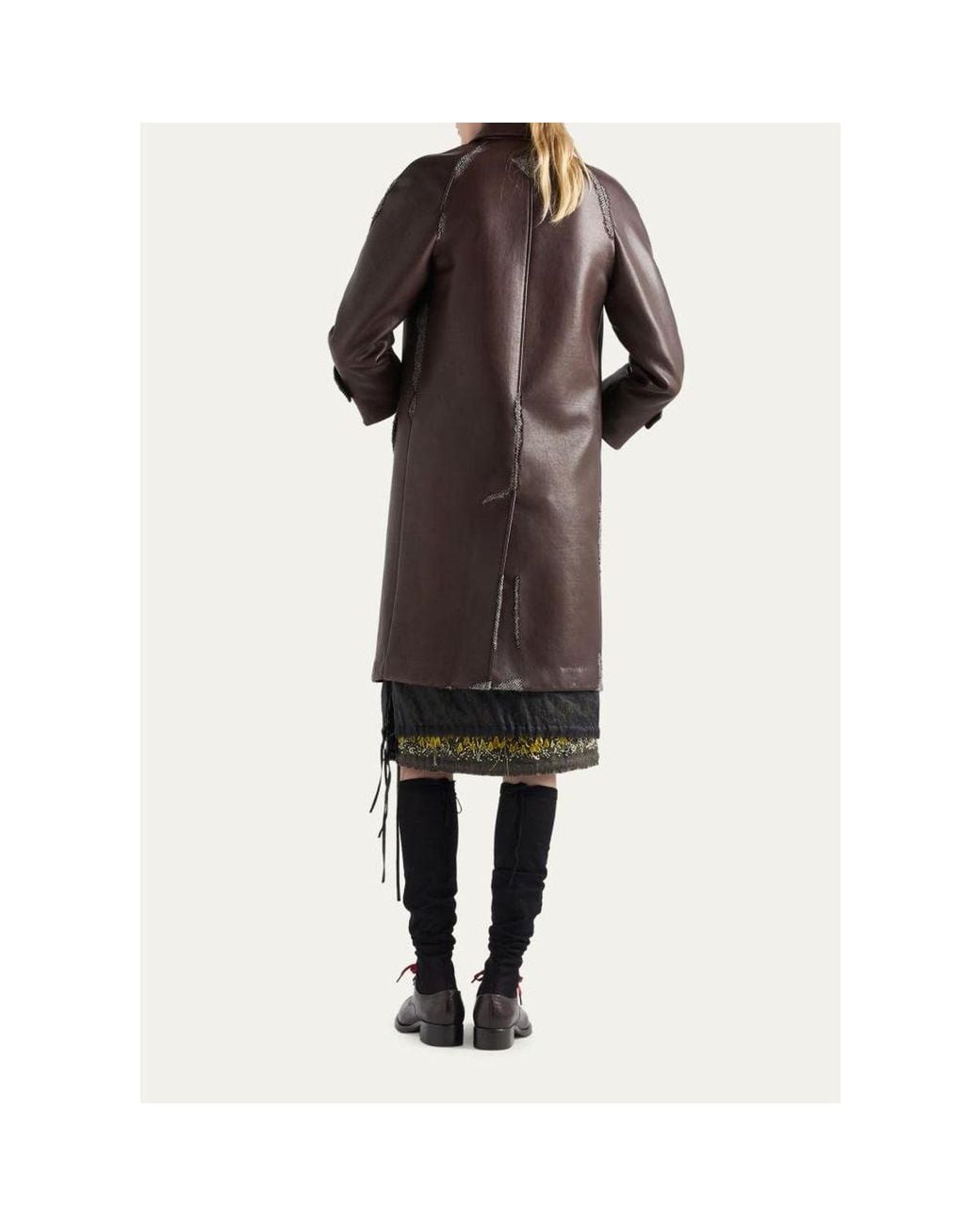 Prada Brown Bonded Leather Houndstooth Long Coat