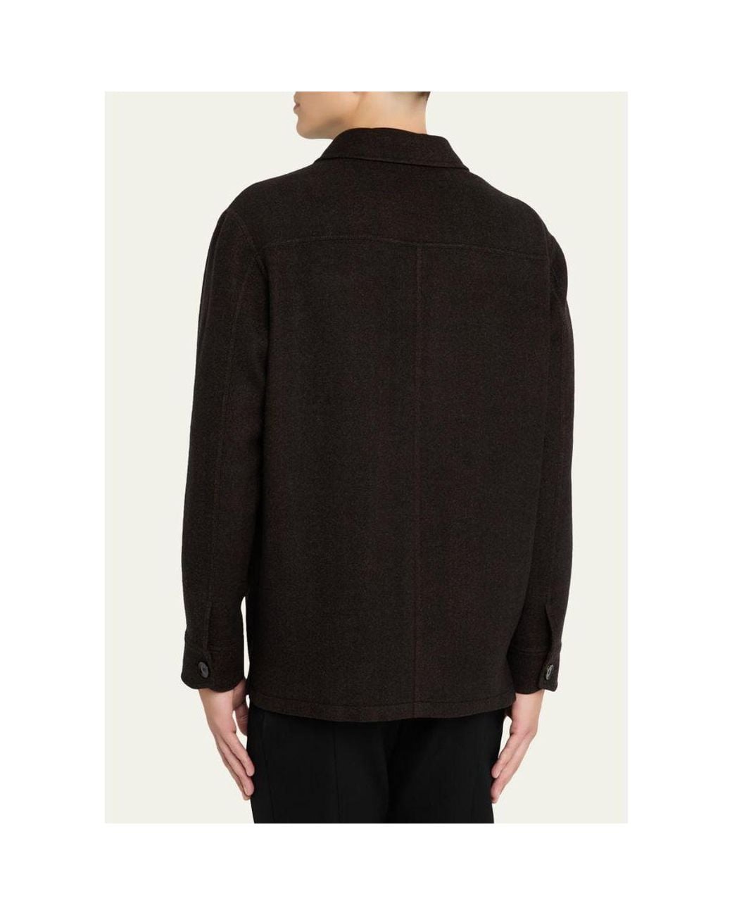 Brioni Black Wool Herringbone Overshirt for men
