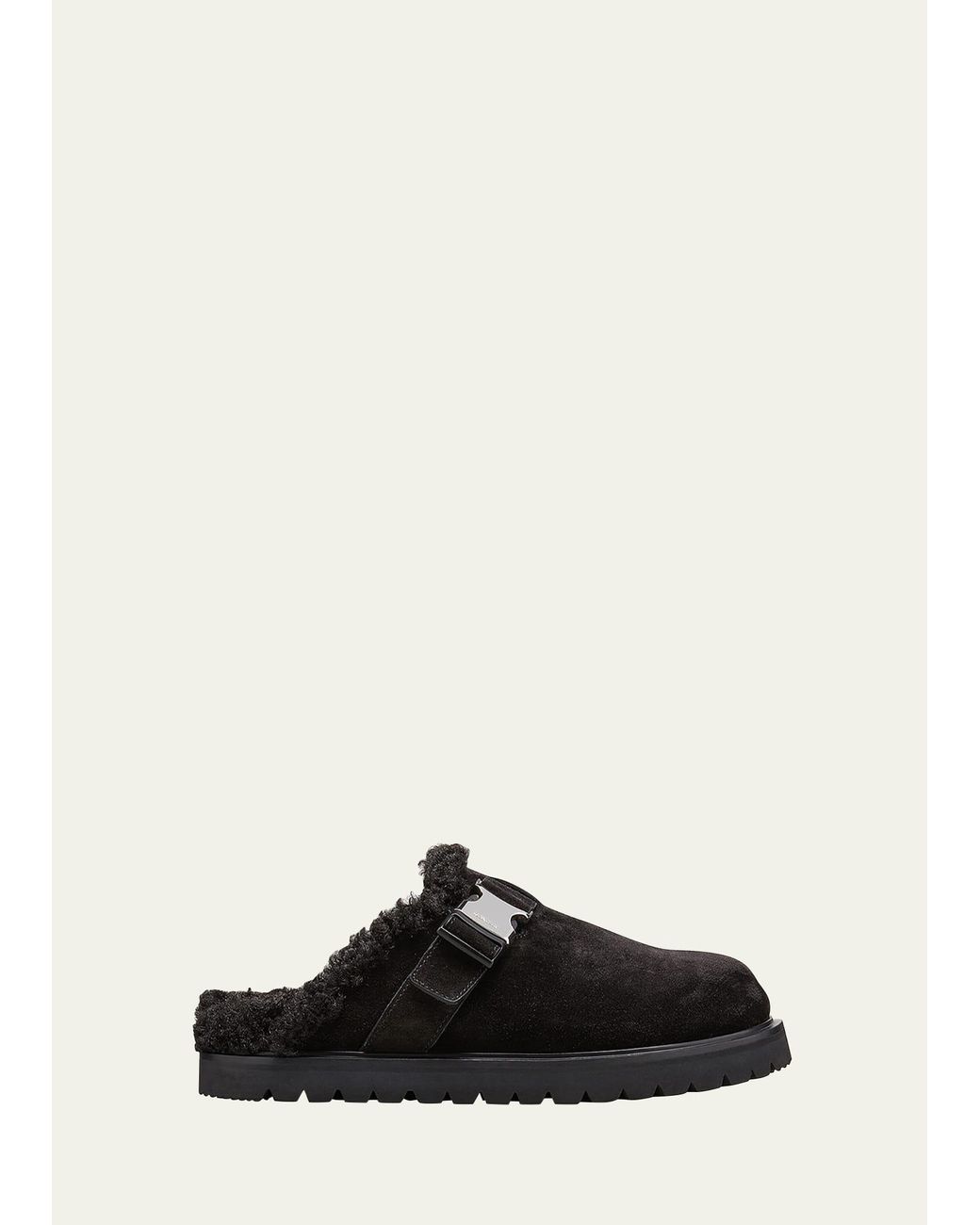 Moncler Mon Mule Suede Shearling-lined Slide Mules in Black | Lyst