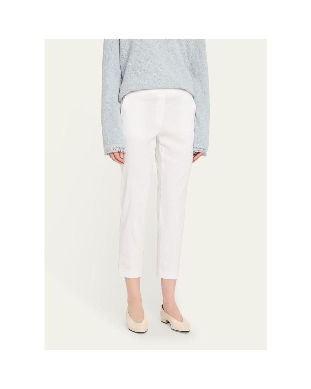 Theory White Treeca Cropped Slim Pull-On Pants