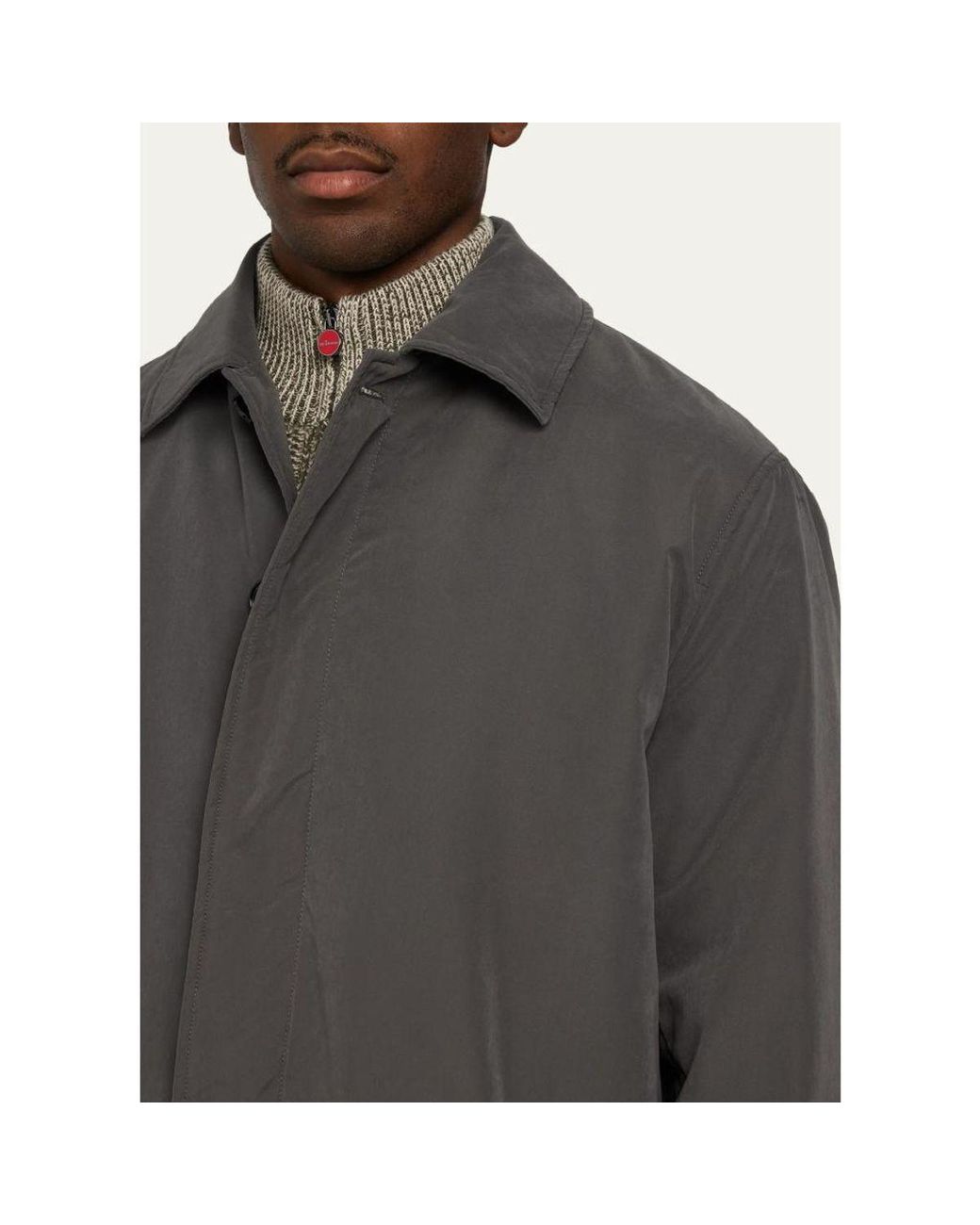Kiton Gray Concealed-Placket Raincoat for men