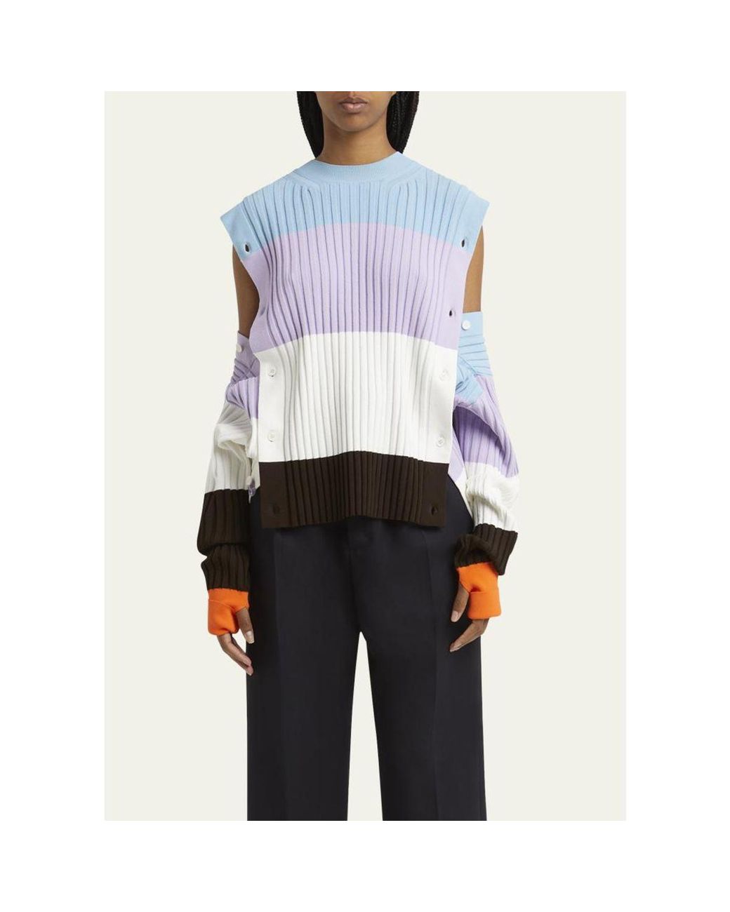Setchu White Detachable Ribbed Button Sweater