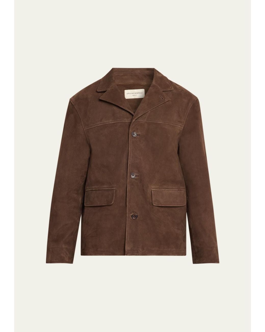 Officine Generale Brown Suede Button-Front Jacket for men