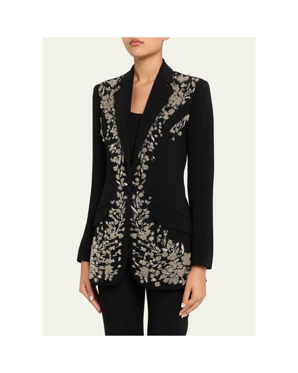 Prabal Gurung Black Beaded Single-Button Blazer