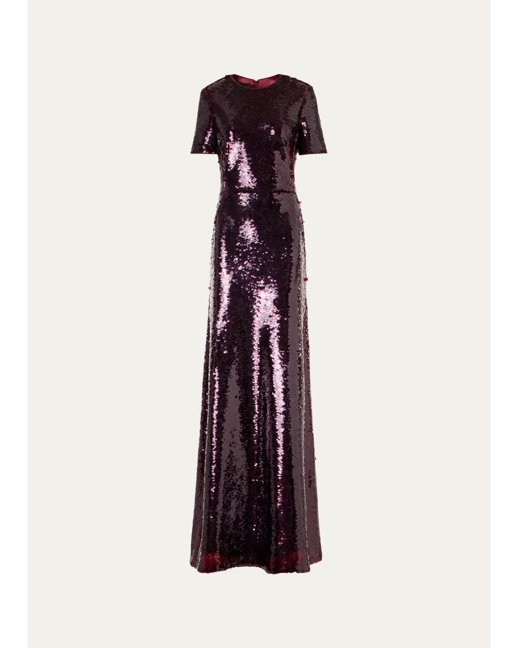 Akris Sequined Tulle Short-Sleeve A-Line Gown in White | Lyst