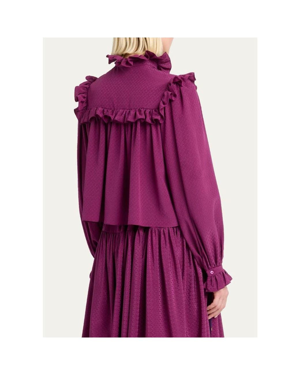 Chloé Purple Textured Ruffled Silk Top