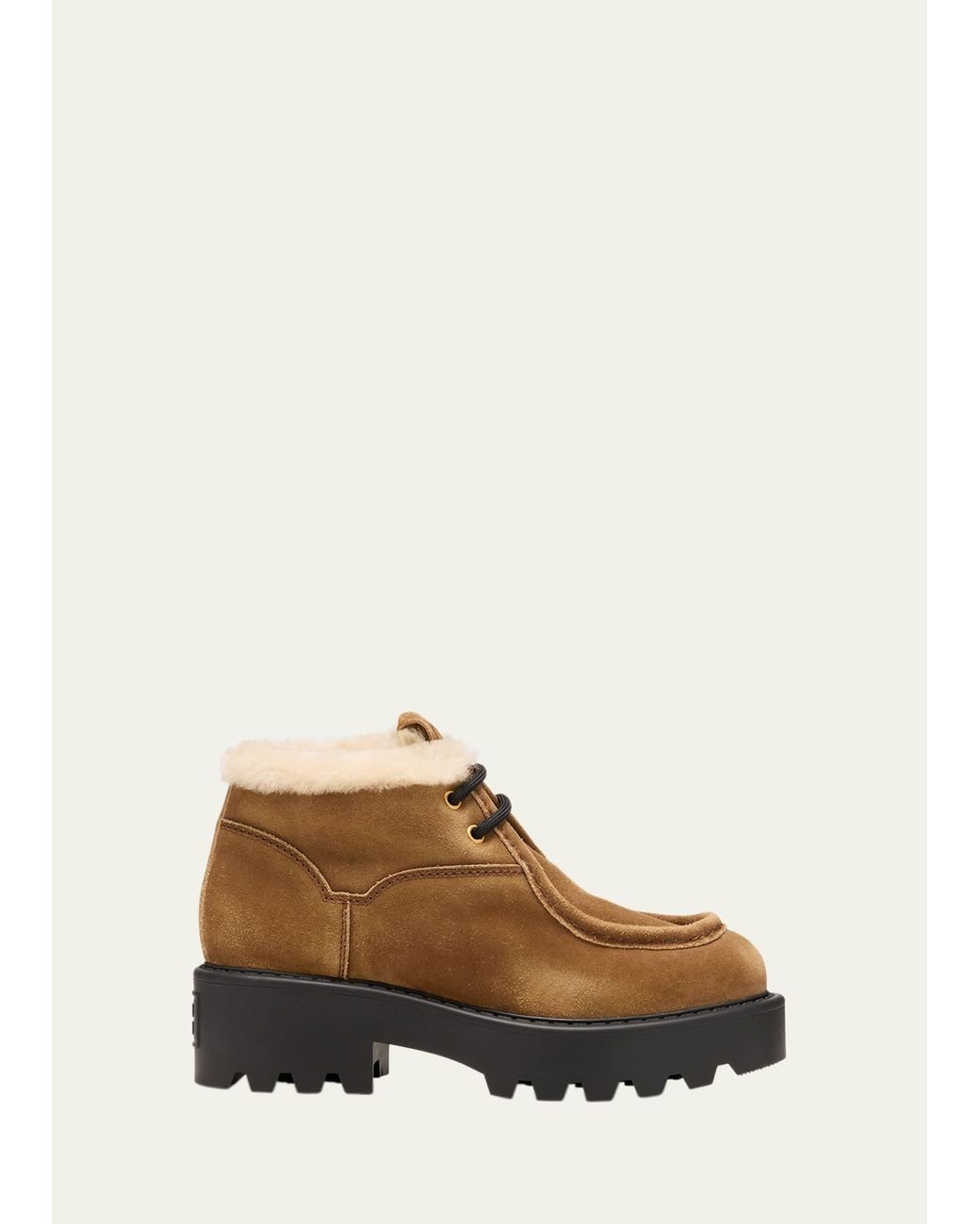 Miu Miu Suede Shearling Lace-up Chukka Booties in Natural | Lyst