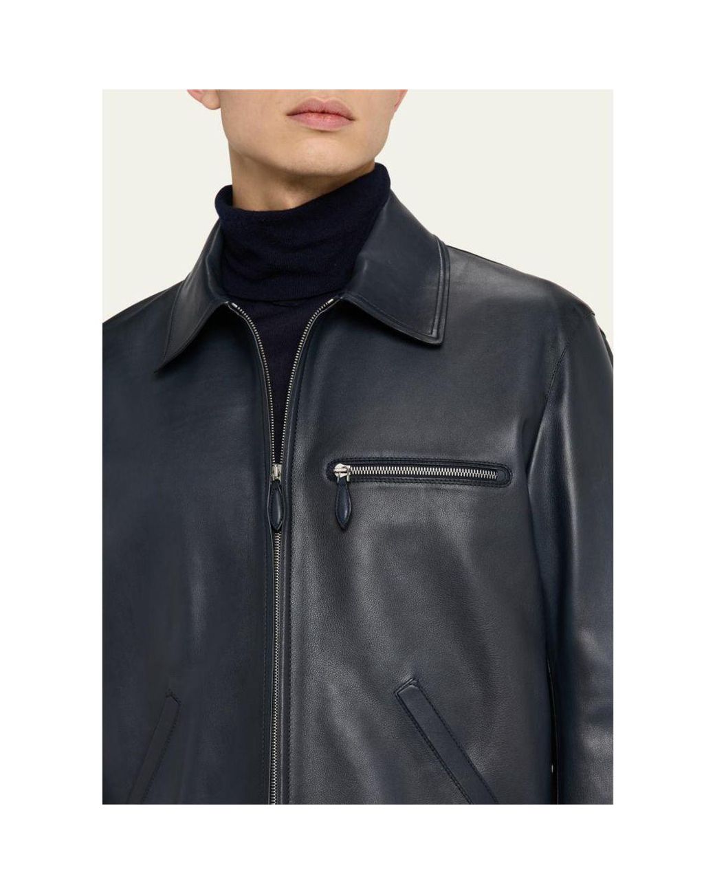 Berluti Blue Full-Zip Leather Jacket for men