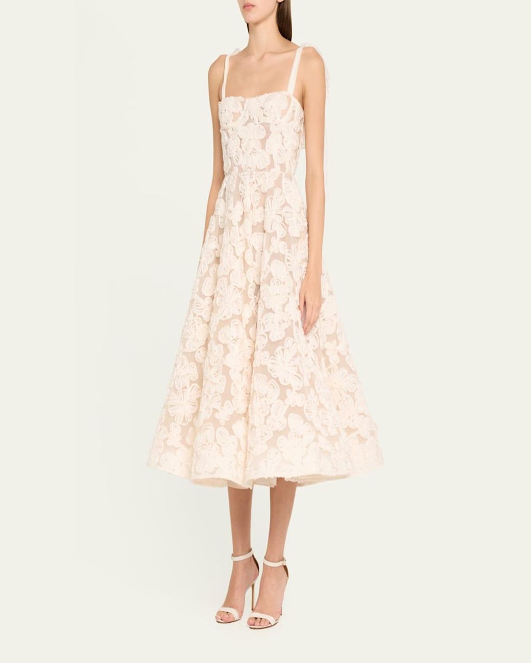 Bronx and Banco Sabrina Lace Midi Dress With Bow Details in Natural | Lyst