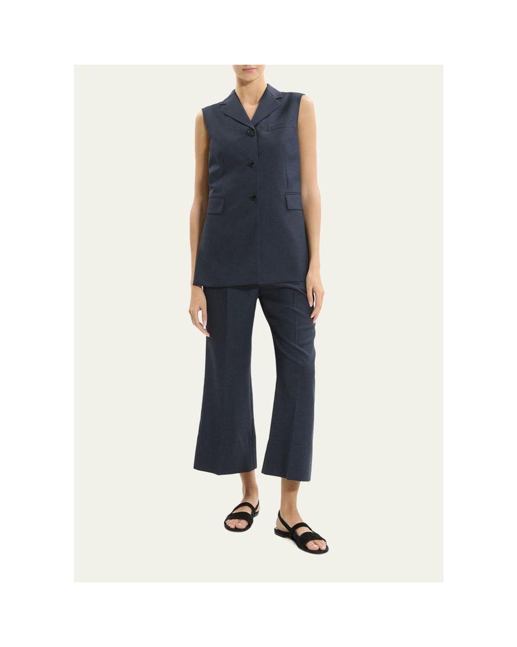 Theory Blue Three-Button Slash Vest