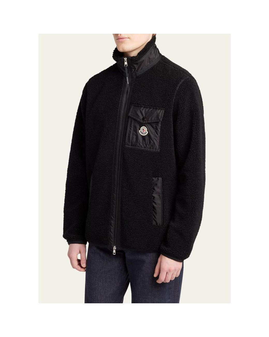 Moncler Black Teddy Boucle Full-Zip Jacket for men