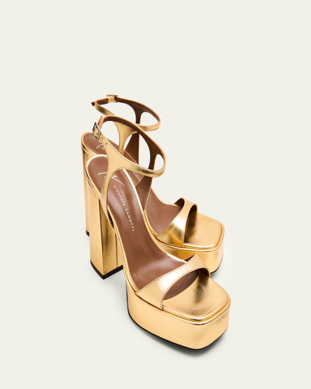 Giuseppe Zanotti Natural Metallic Leather Block-Heel Platform Sandals