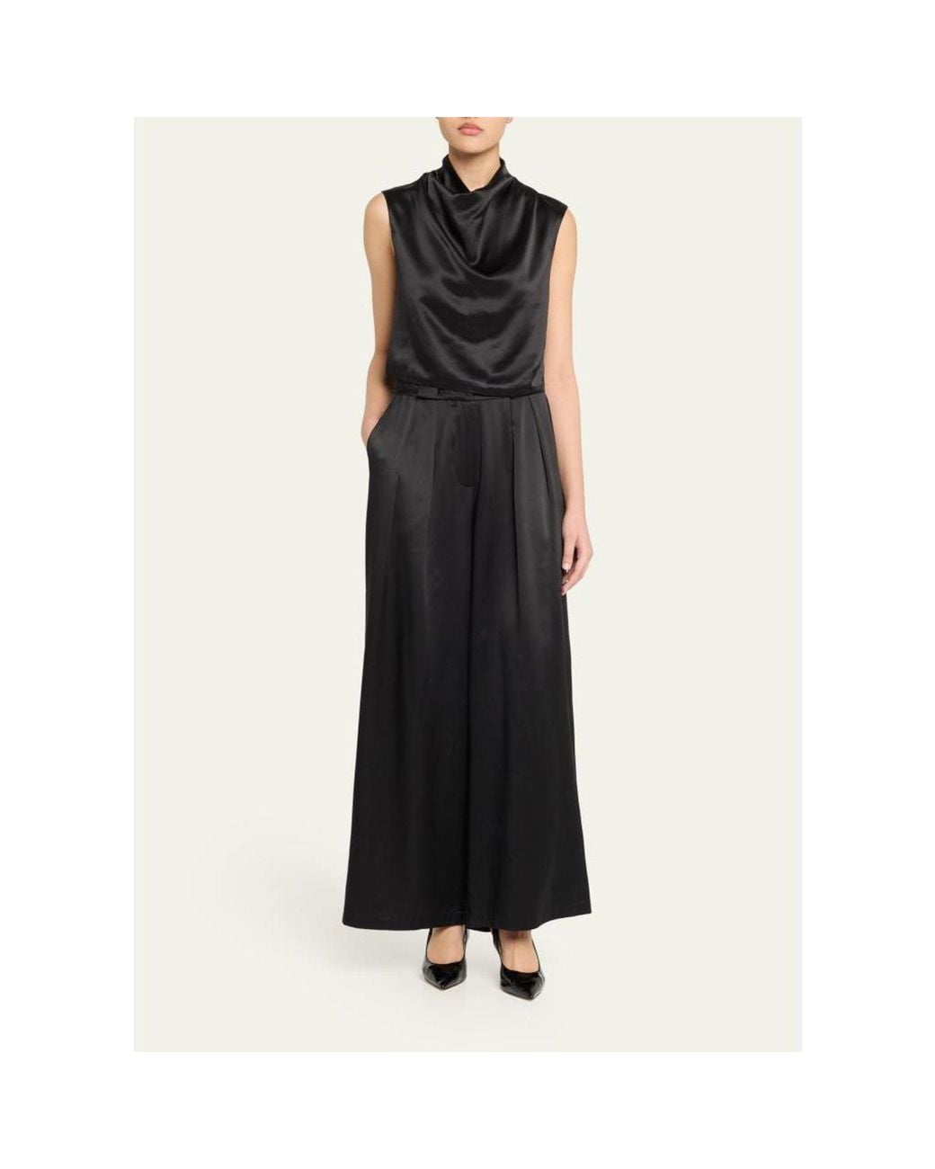 AEXAE Black Silk Cowl-Neck Top