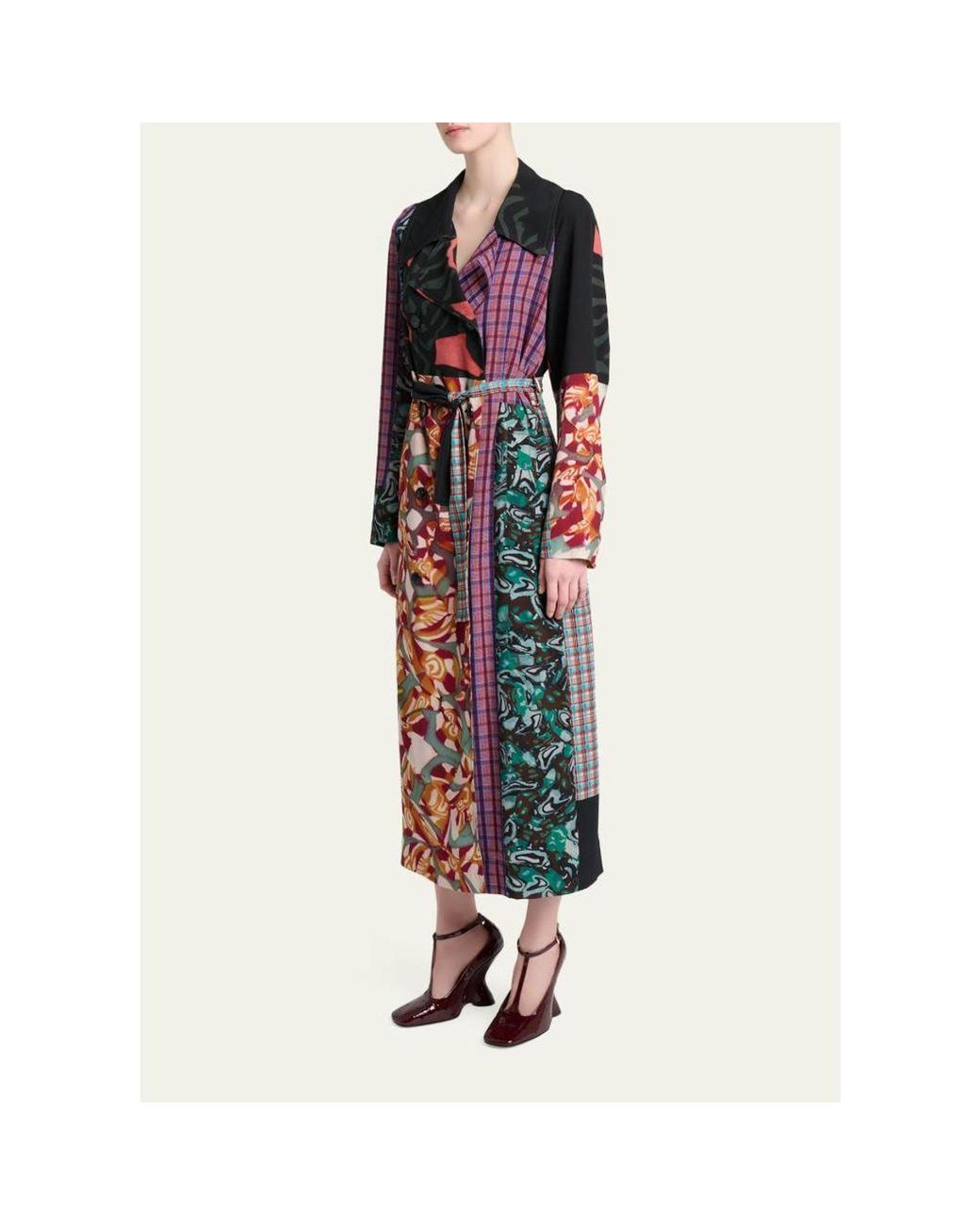 Dries Van Noten White Rolano Patchwork Double-Breasted Trench Coat