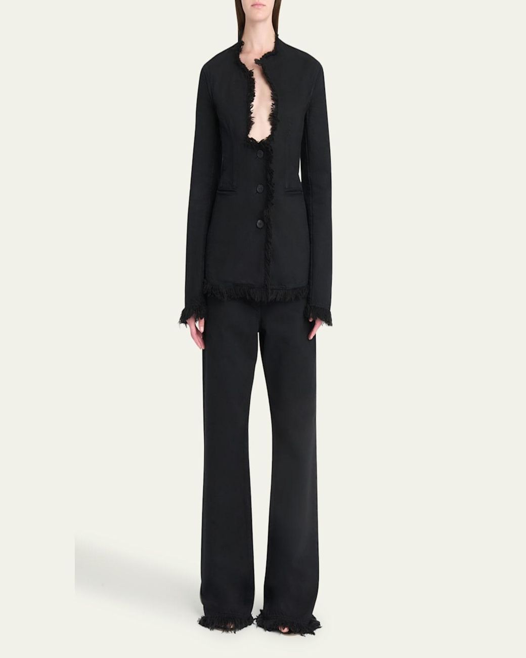 [Salvatore Ferragamo]フリンジブレザー Ferragamo Fringe-Trim Plunge Blazer in Black | Lyst