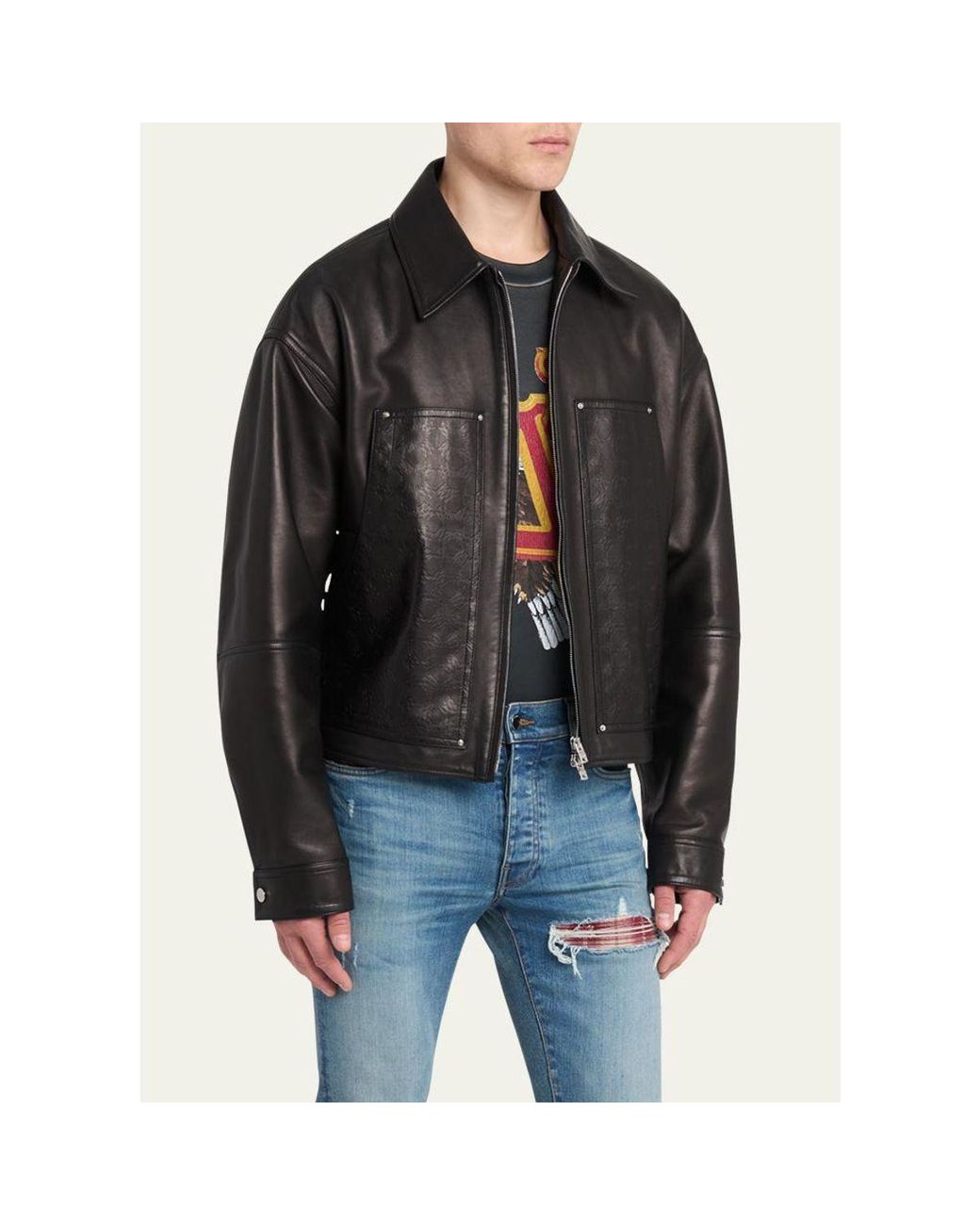 Amiri Black Ma Quad Leather Work Jacket for men