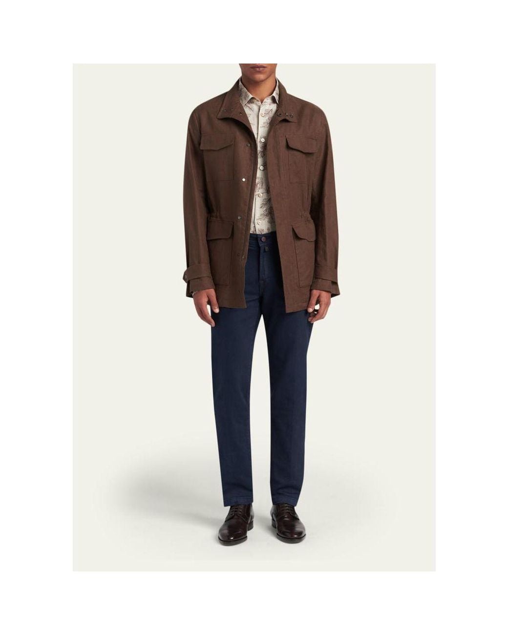 Kiton Brown Linen Flap-Pocket Field Jacket for men
