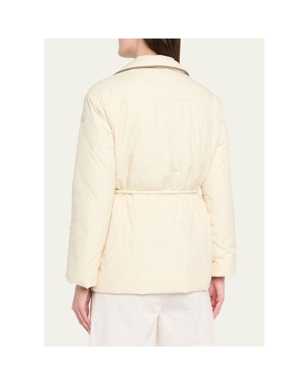 Moncler Natural Tieche Belted Mid-Length Down Jacket