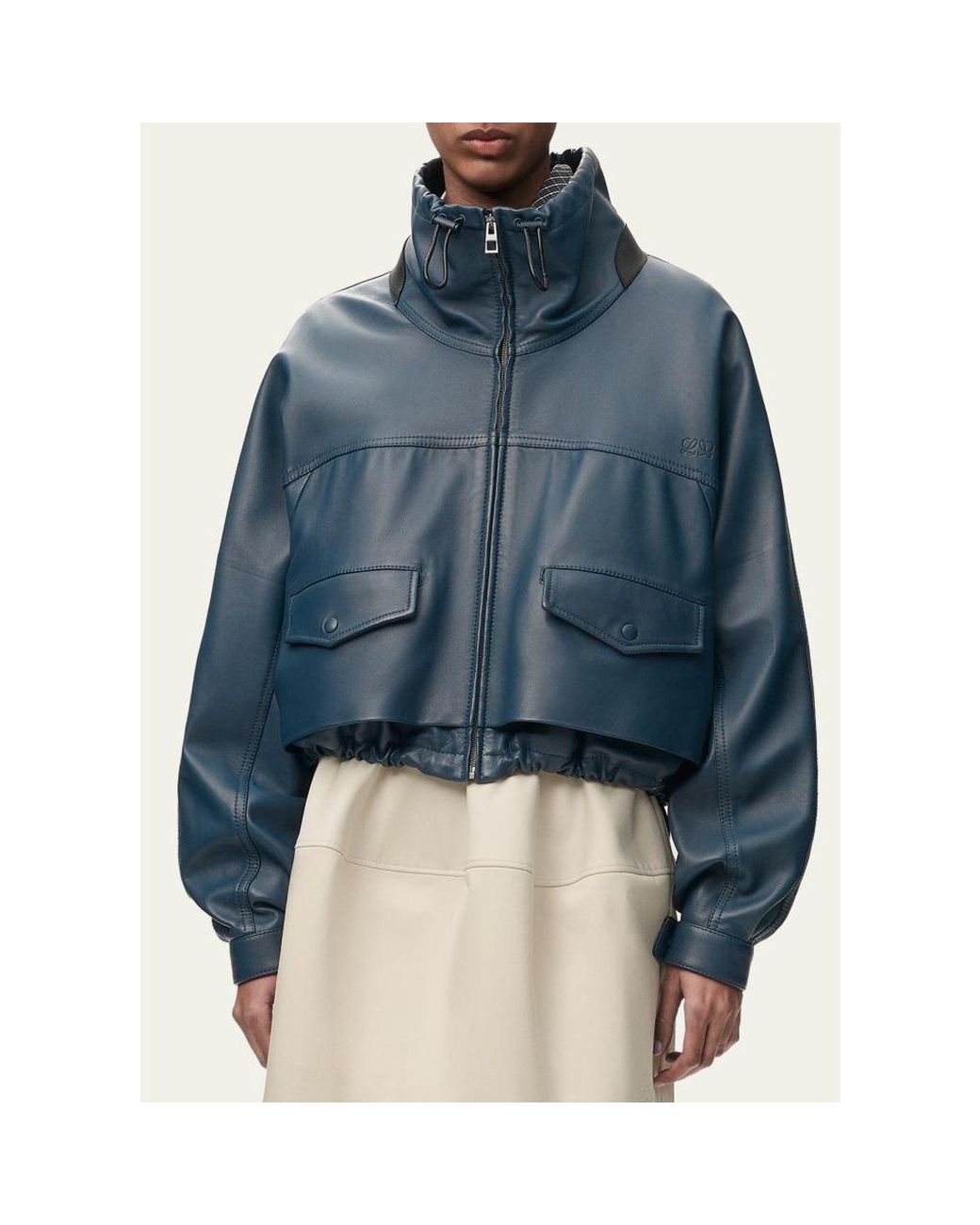 Loewe Blue Double Layered Leather Zip Jacket