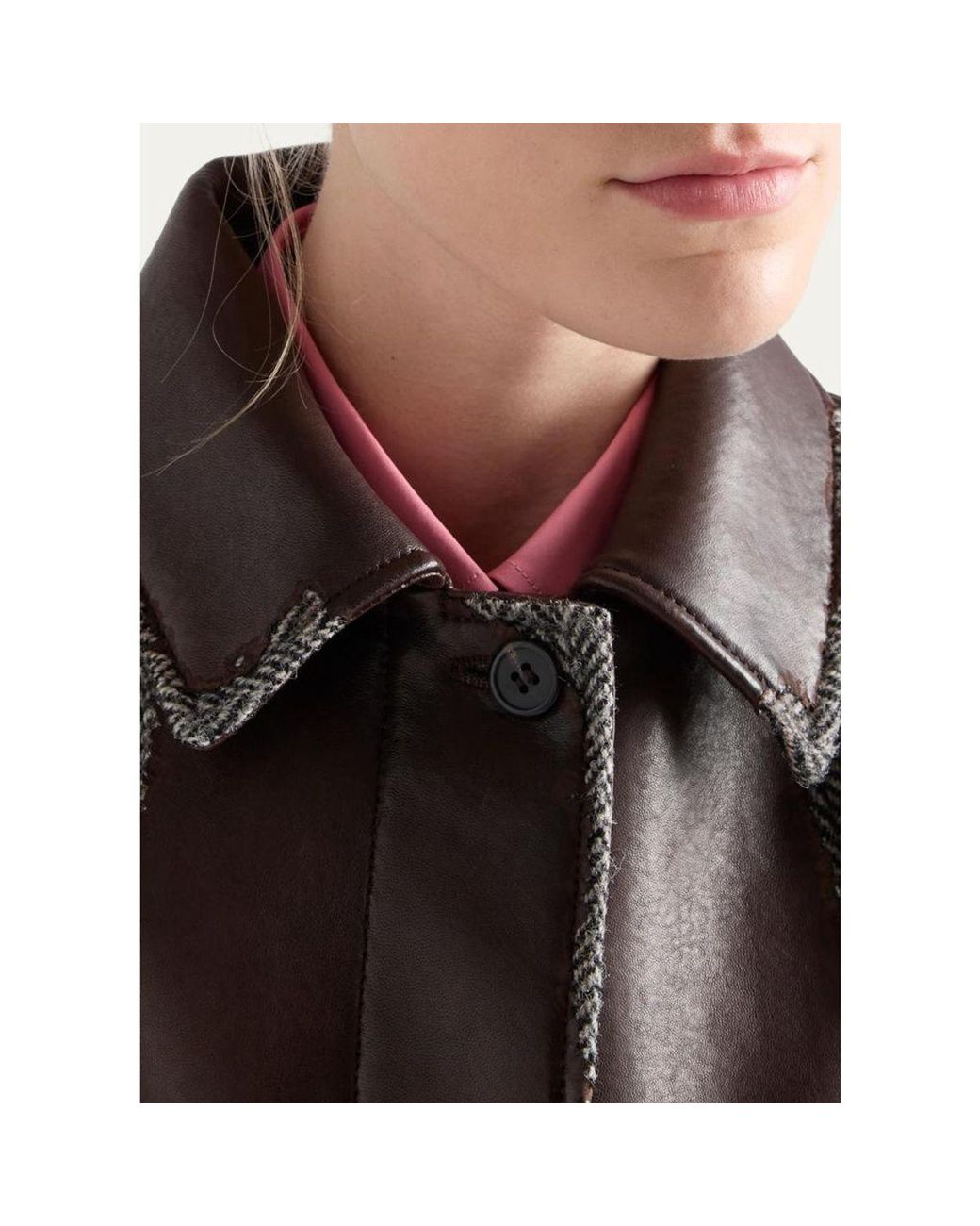 Prada Brown Bonded Leather Houndstooth Long Coat