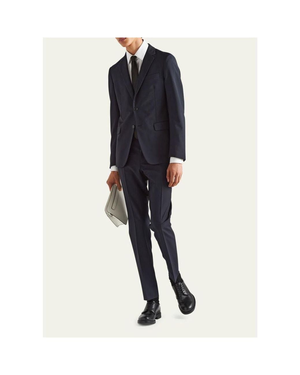 Prada Blue Solid Wool-Mohair Suit for men