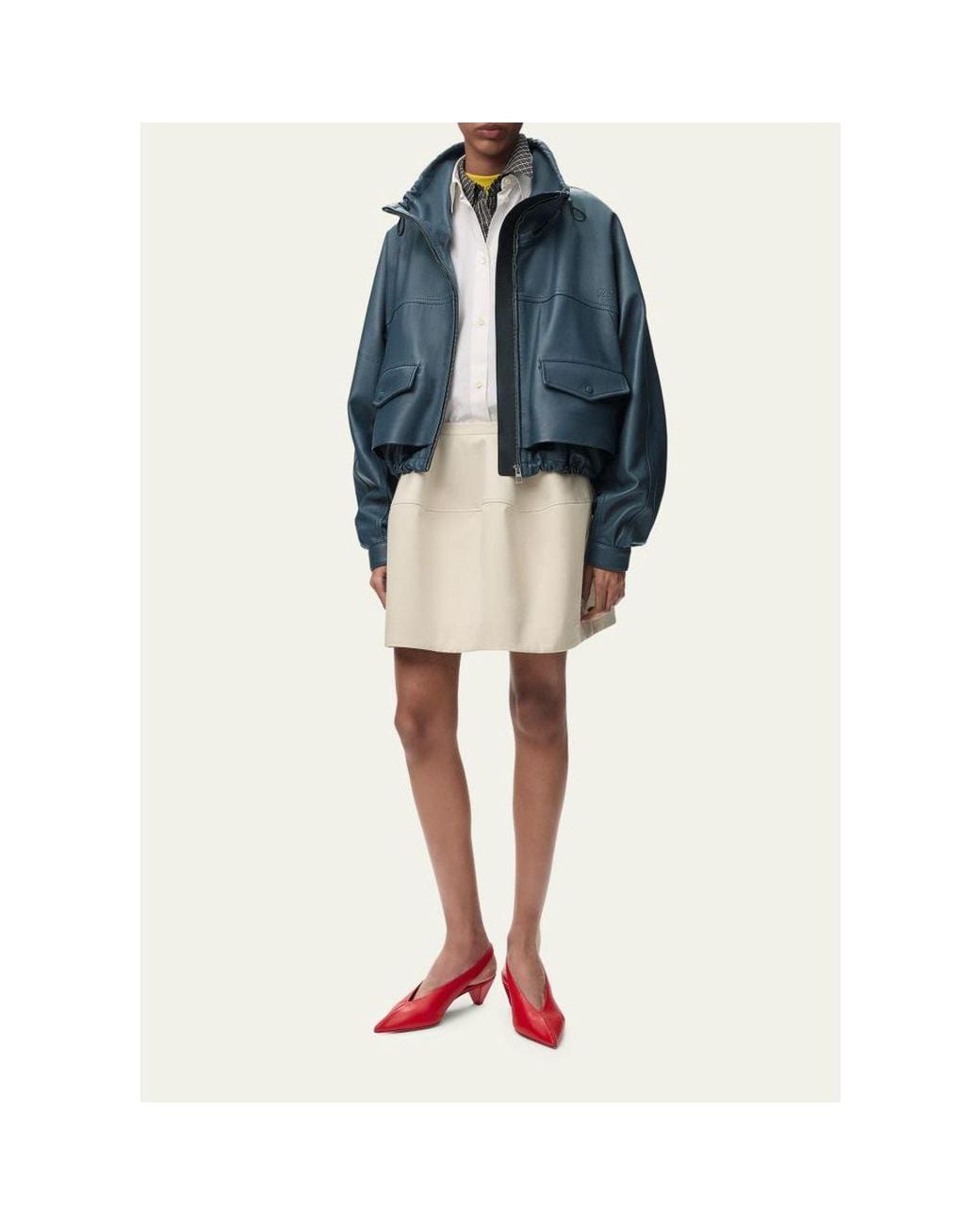 Loewe Blue Double Layered Leather Zip Jacket