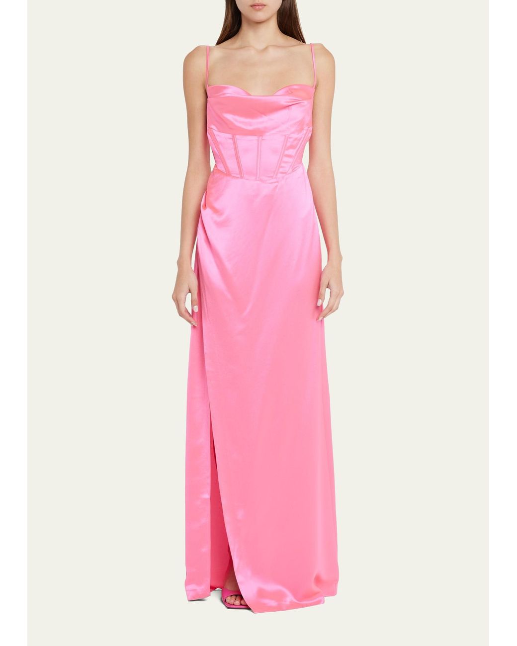 retroféte Rosa Corset Satin Slit Gown in Pink | Lyst