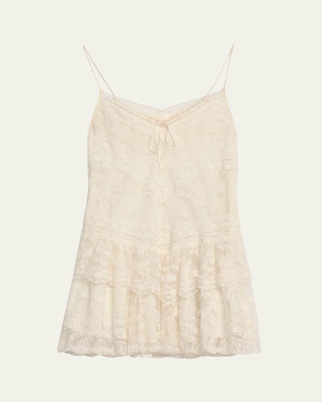 LoveShackFancy Beauval Drop-Waist Lace Mini Dress in Natural | Lyst