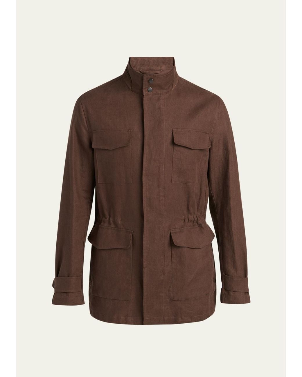 Kiton Brown Linen Flap-Pocket Field Jacket for men