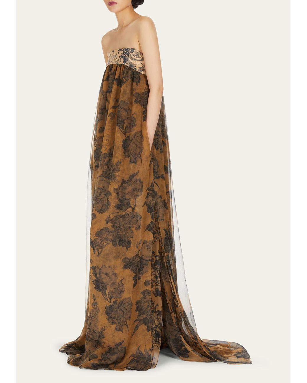 Max Mara Acqua Floral Strapless Gown in Natural | Lyst