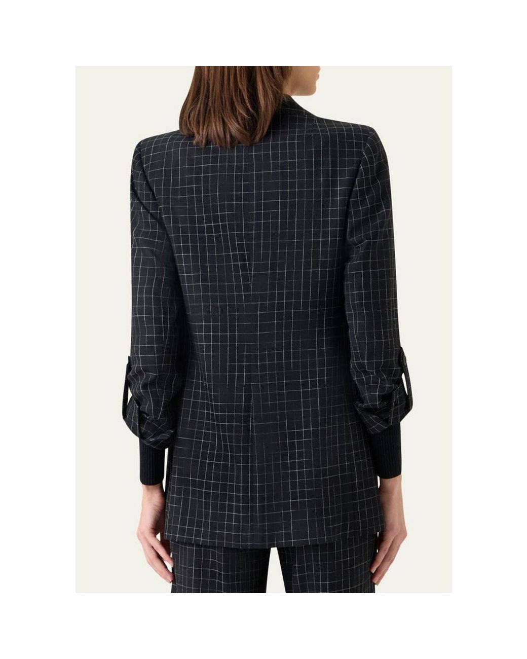 Akris Punto Blue Windowpane Check Single-Breasted Jacket