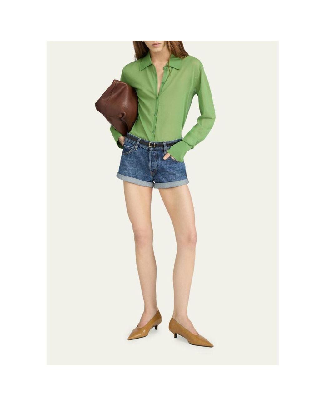 FRAME Green The Collared Cardigan