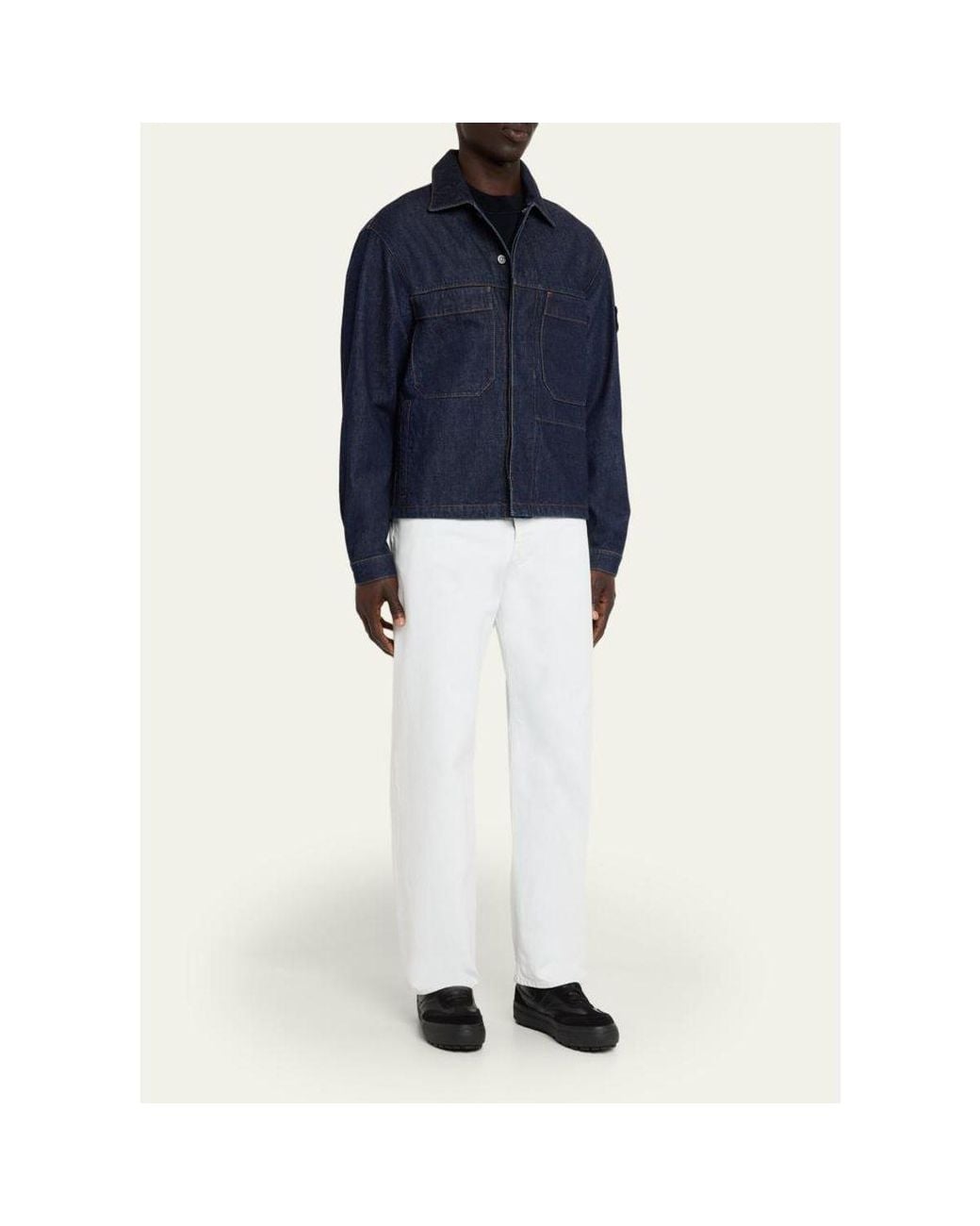 Stone Island Blue Denim Button-Front Biker Jacket for men