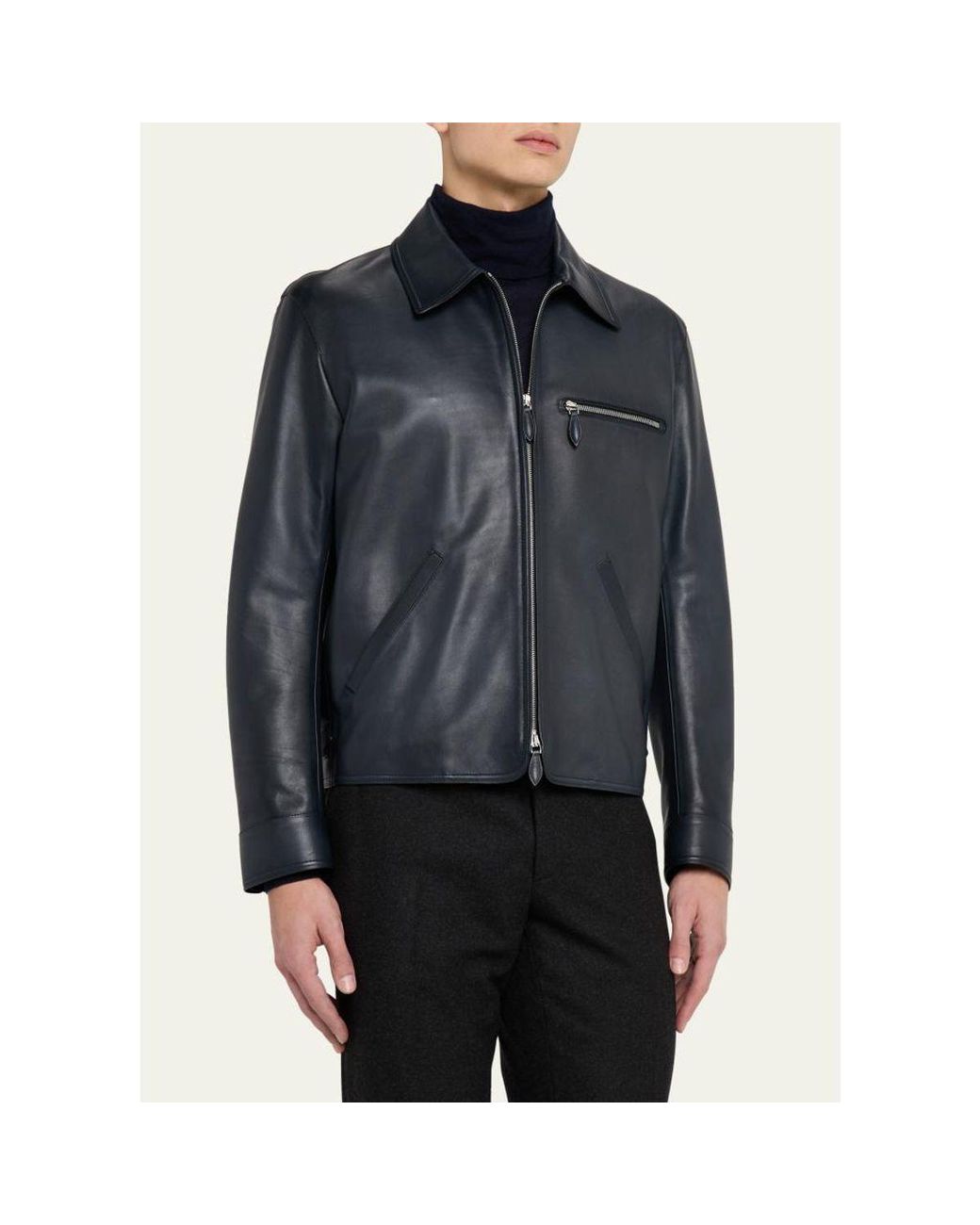 Berluti Blue Full-Zip Leather Jacket for men