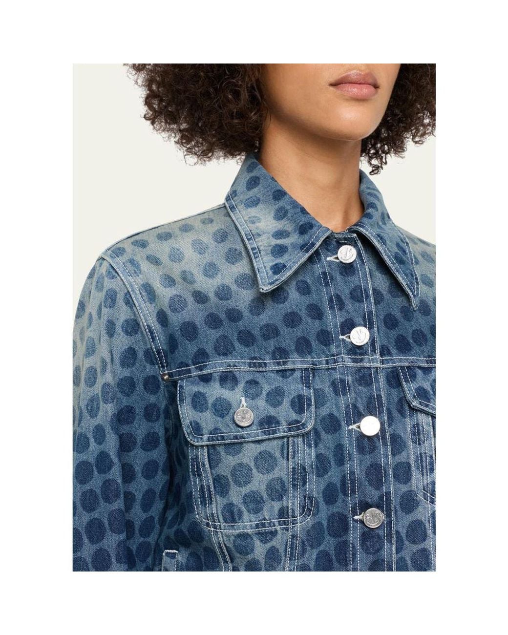 Christopher John Rogers Blue Halftone Wiggle Dot Denim Jacket