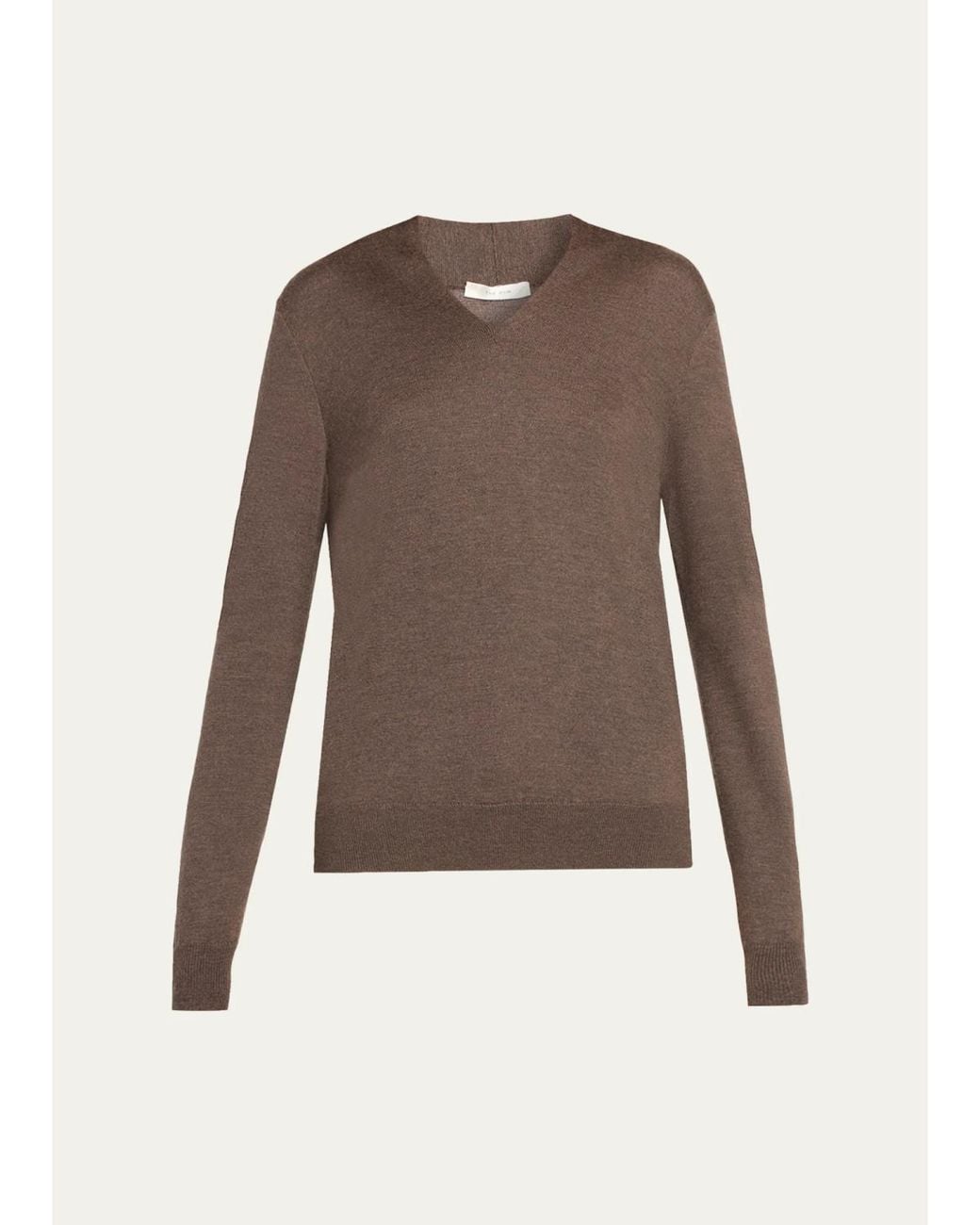 The Row Piro Cashmere-Silk Fine Knit V-Neck Sweater in Brown | Lyst