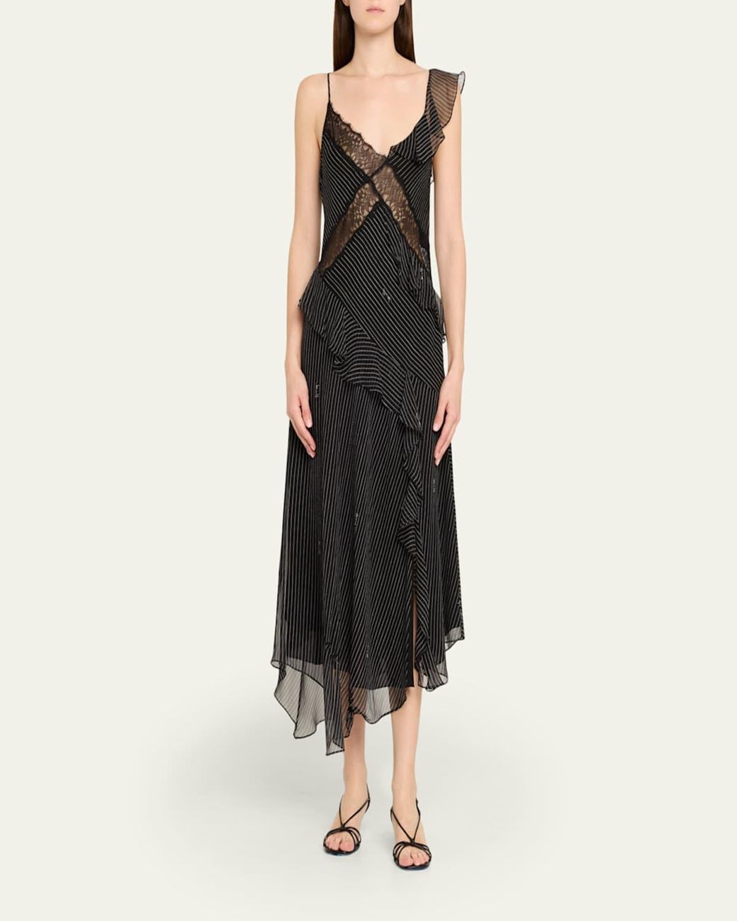 diane von furstenberg grey lace chiffon 'oleada' ruffle silk dress Sloane Pinstripe Script Midi E68T