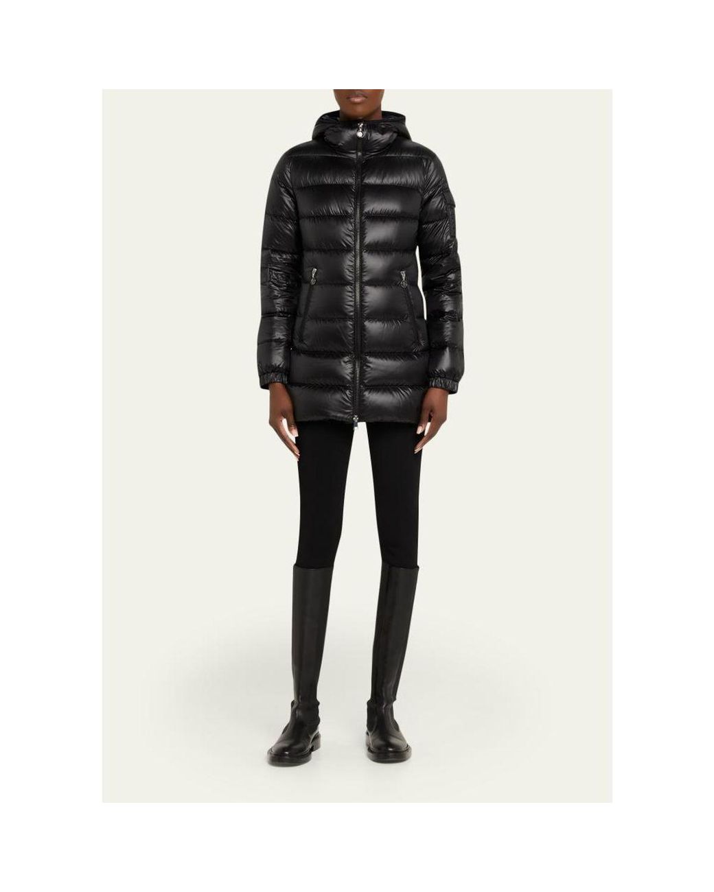 Moncler Black Glements Hooded Mid-Length Down Jacket