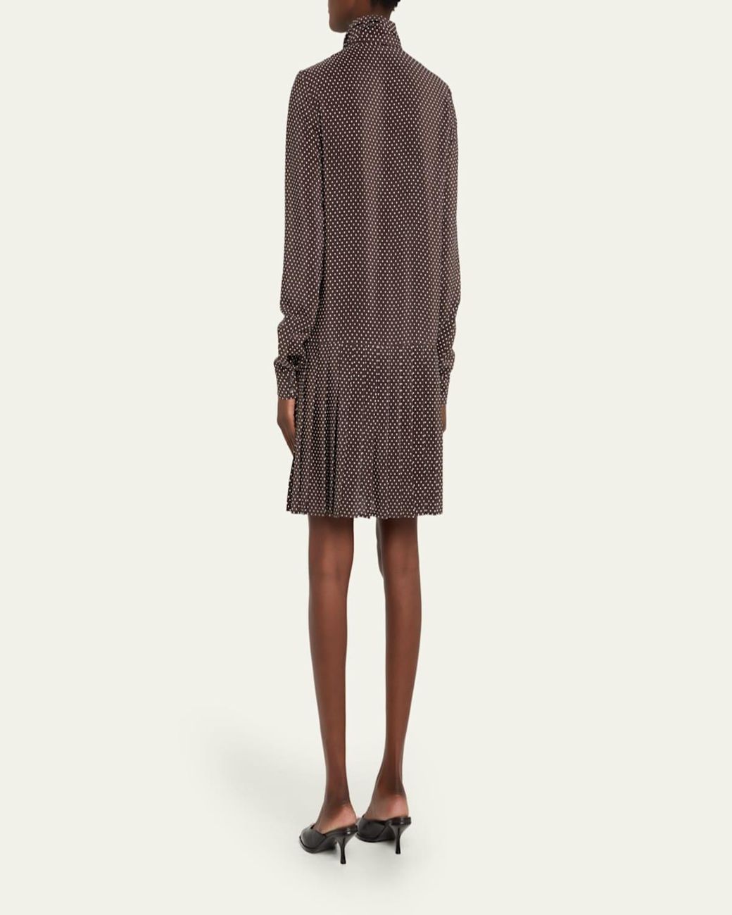 Michael Kors Polka-Dot Silk Pleated Drop-Waist Bow Mini Shirtdress in Brown  | Lyst