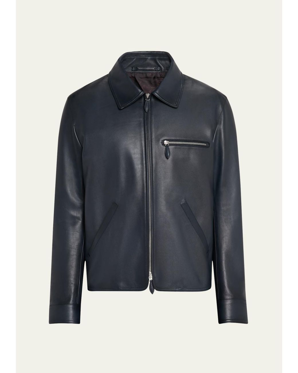 Berluti Blue Full-Zip Leather Jacket for men