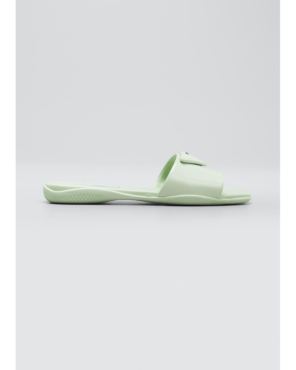 Prada Triangle Logo Leather Slide Sandals in Green Lyst