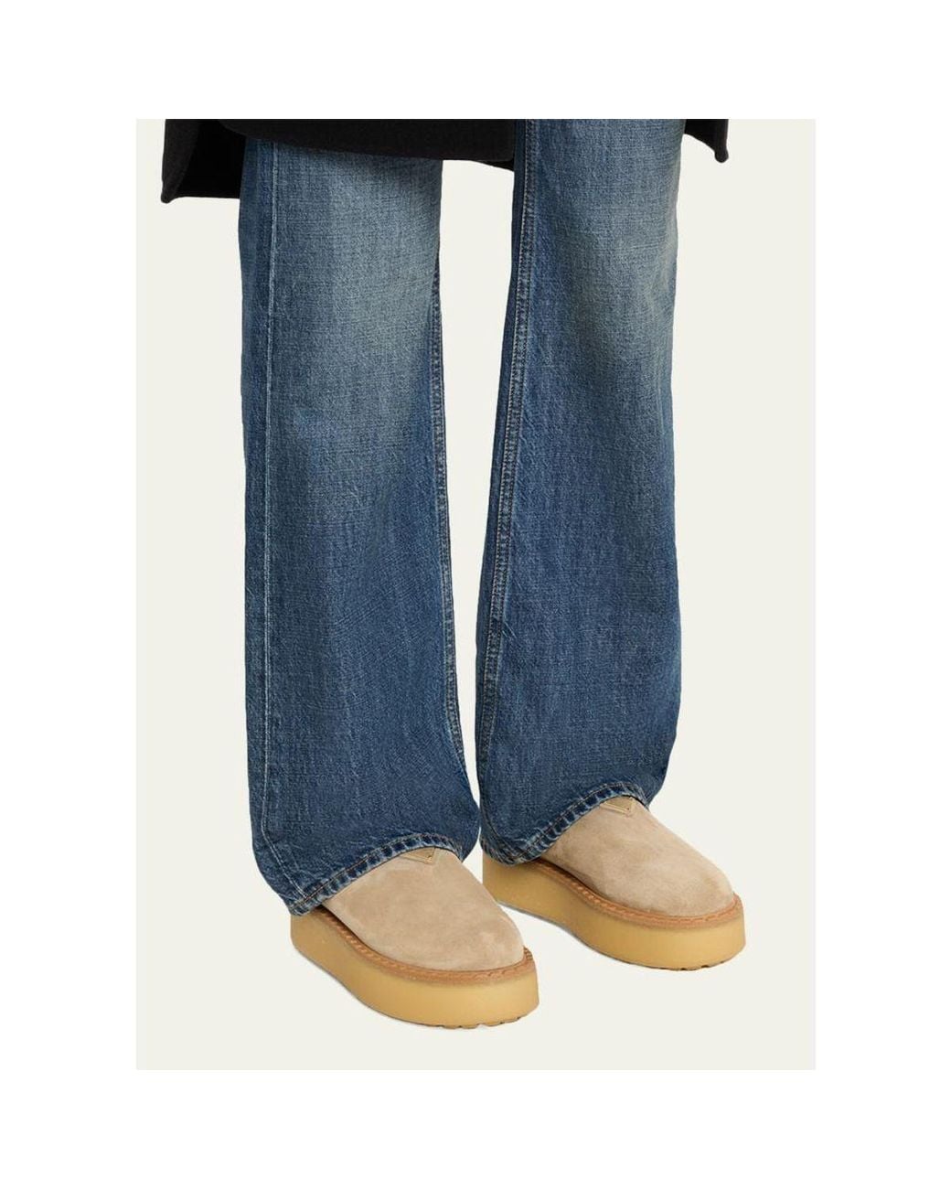 Prada Natural Suede Shearling Cozy Platform Mules