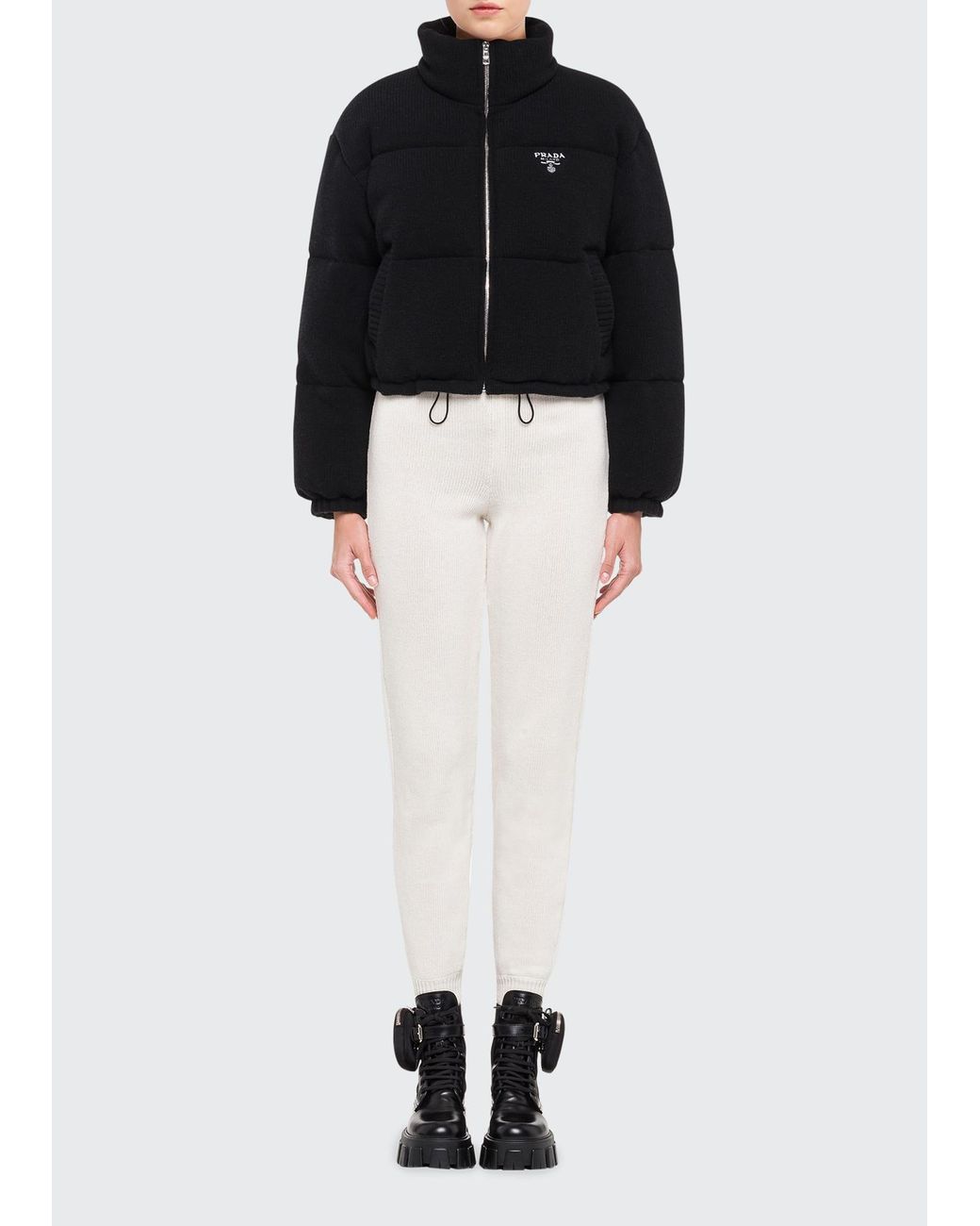 Prada Cashmerewool Cropped Puffer Jacket in Black Lyst