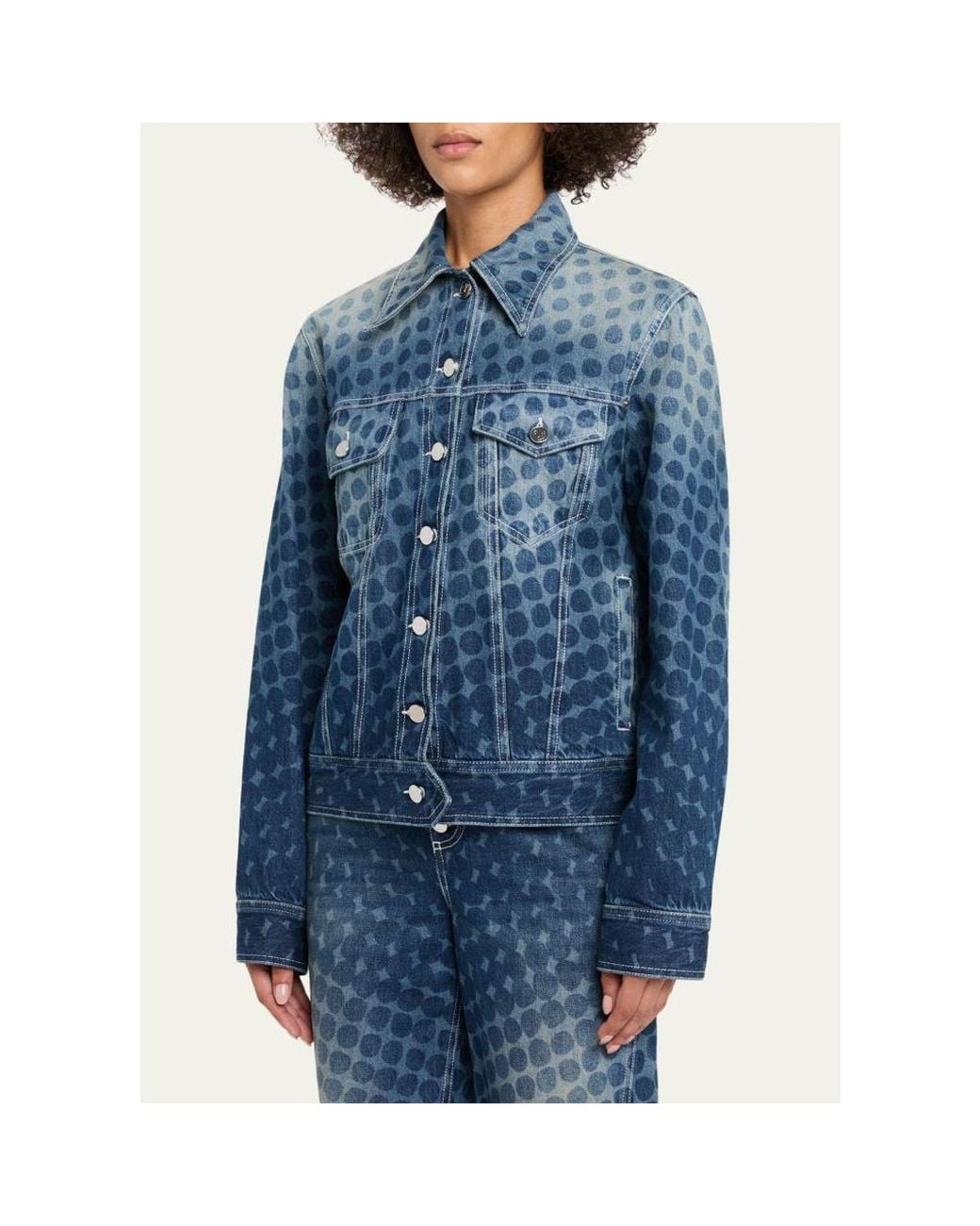 Christopher John Rogers Blue Halftone Wiggle Dot Denim Jacket