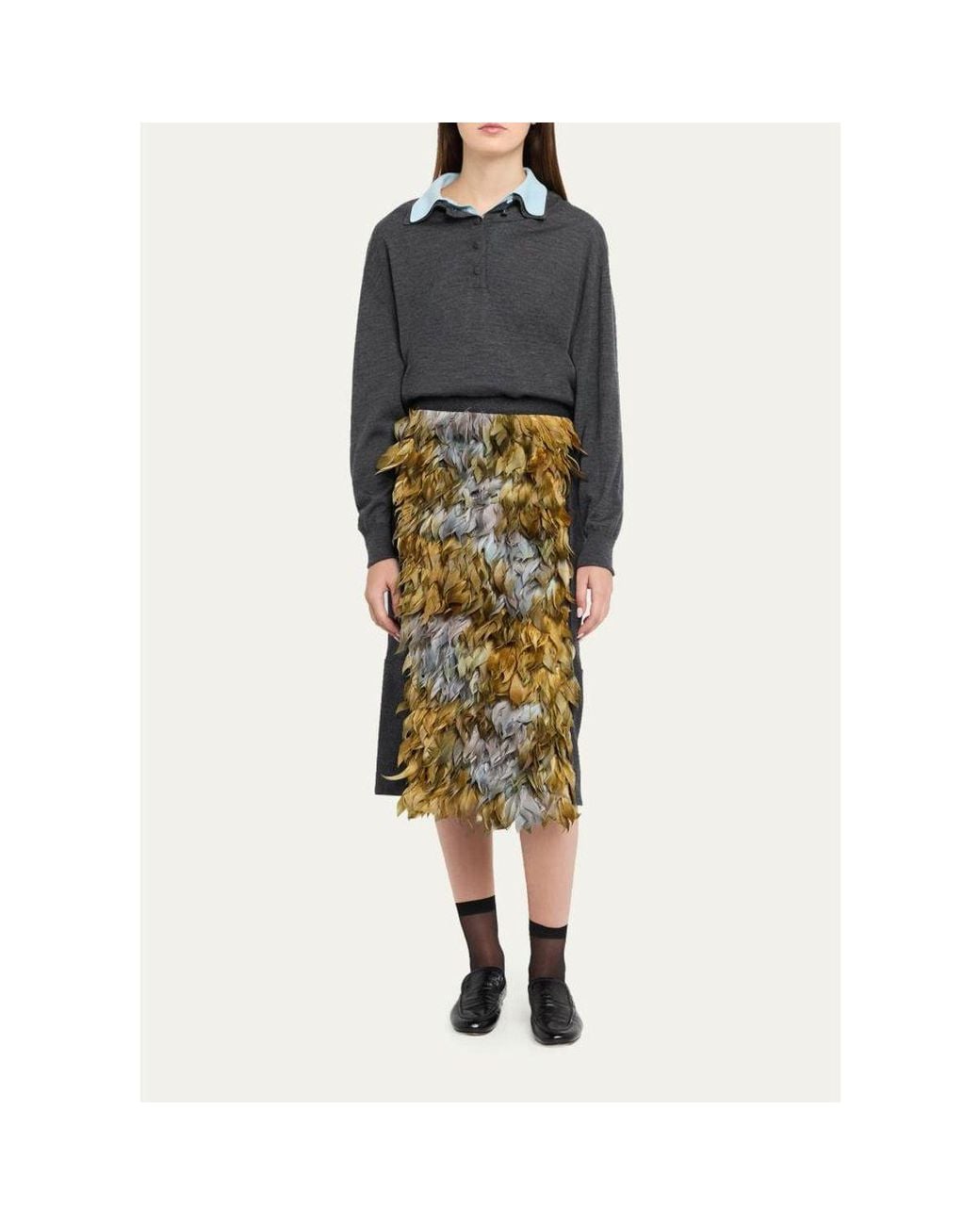 Plan C Metallic Wool-Blend Sequin Midi Skirt