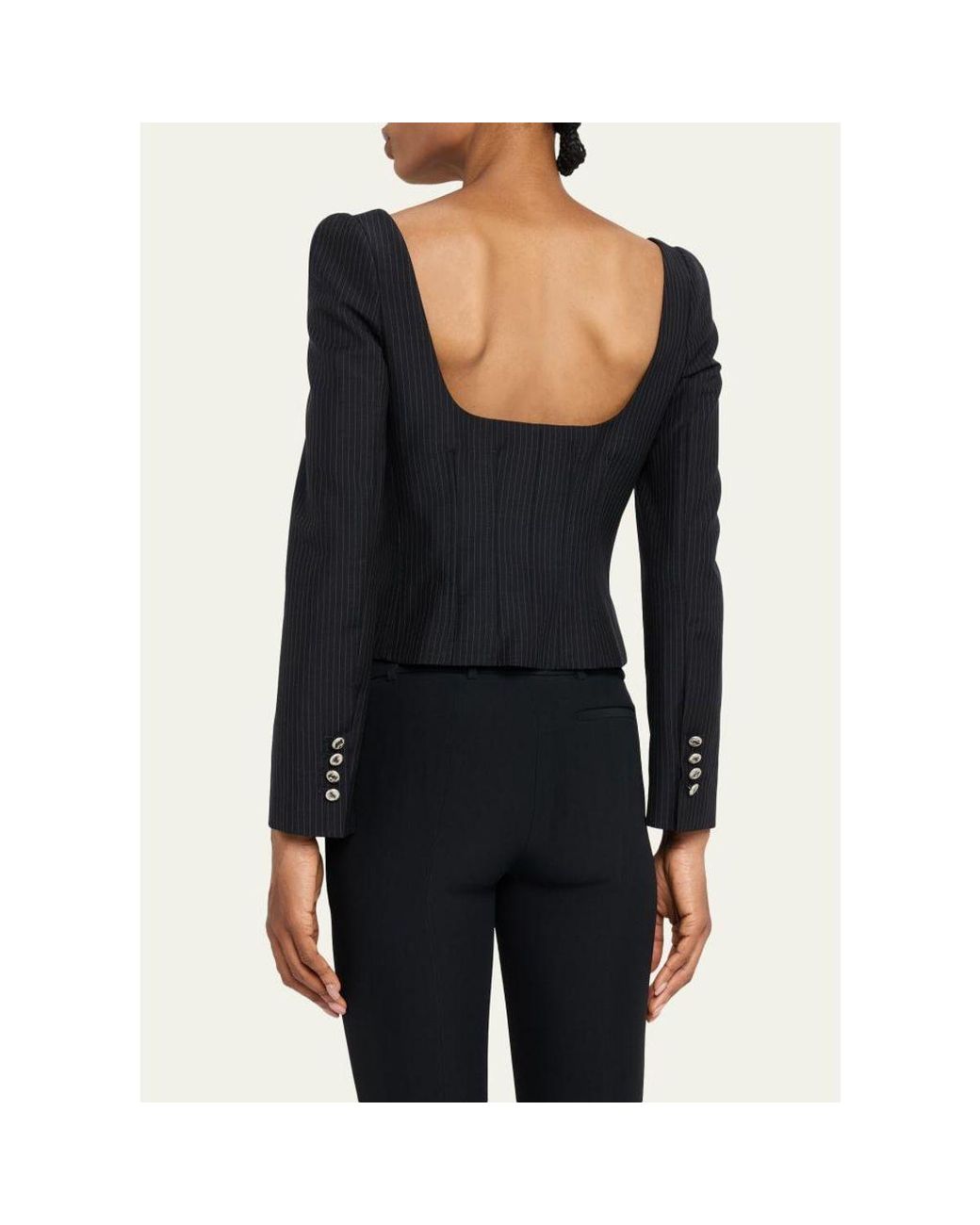 McQueen Blue Square-Neck Pinstripe Bustier Jacket